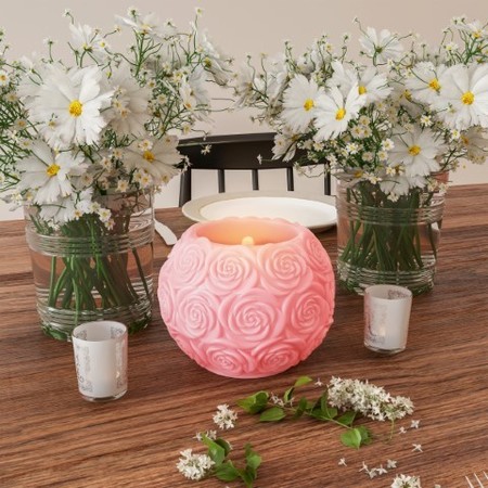 HASTINGS HOME LED Candle with Remote Control, Rose Ball Design Scented Wax, Flickering or Steady Flameless Light 724310ZYX